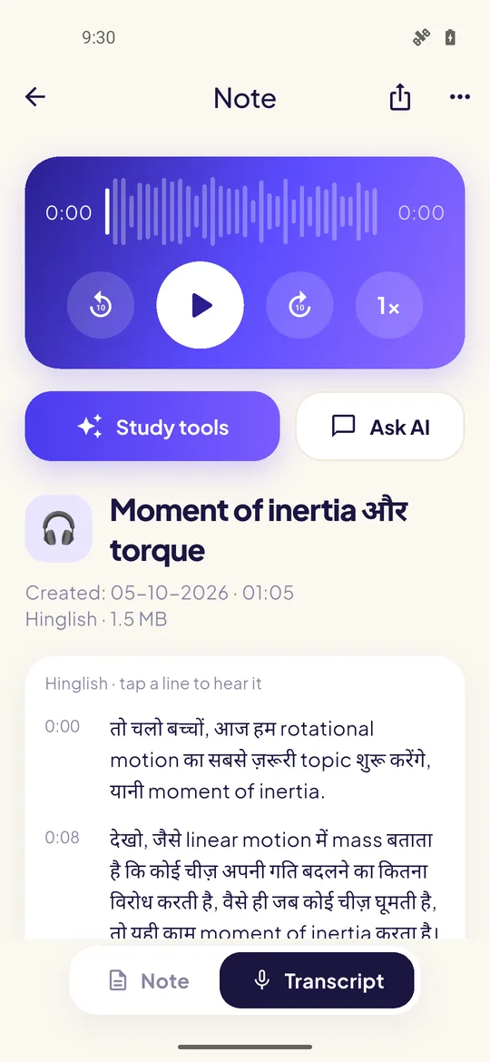Transcript of a Hinglish lecture with a timestamp on each line